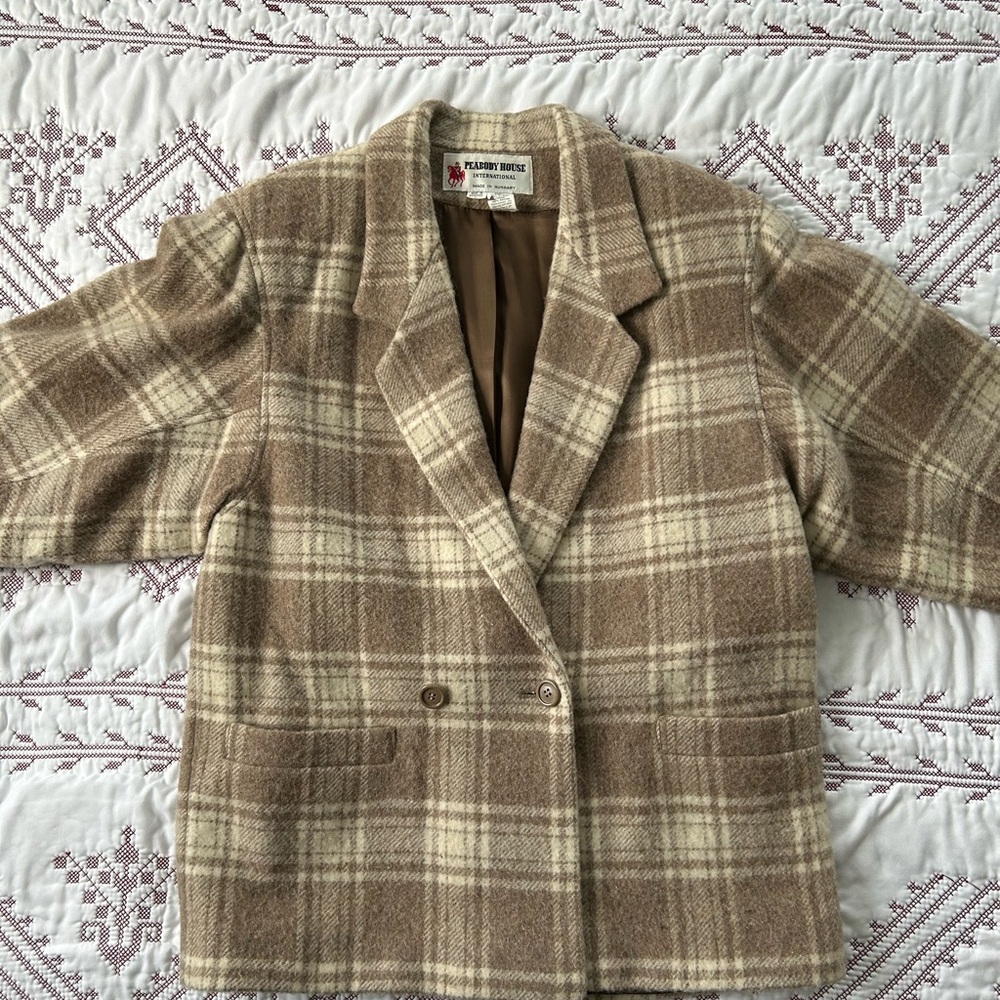 Plaid Wool Blazer in Beige and Brown